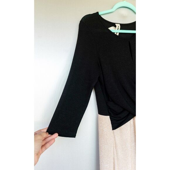 Amadi Anthropologie Cream Black Colorblock Knit Midi Cross Wrap Dress Size L - Picture 10 of 13